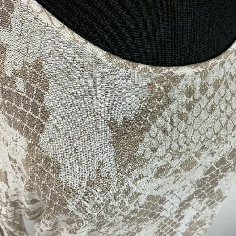 Express M Patterned Gold Accents Top Cold Shoulder Dolman Like Sleeves - Picture 3 of 12